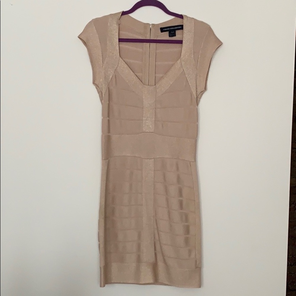 French Connection Gold Bandage Dress